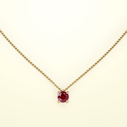 Birthstone Halskette Jänner in Gelbgold mit rotem Granat. Von FENA daily Jewellery.